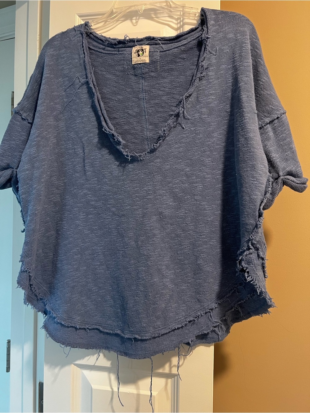 We The Free Frayed V-Neck Pullover - Dusty Blue